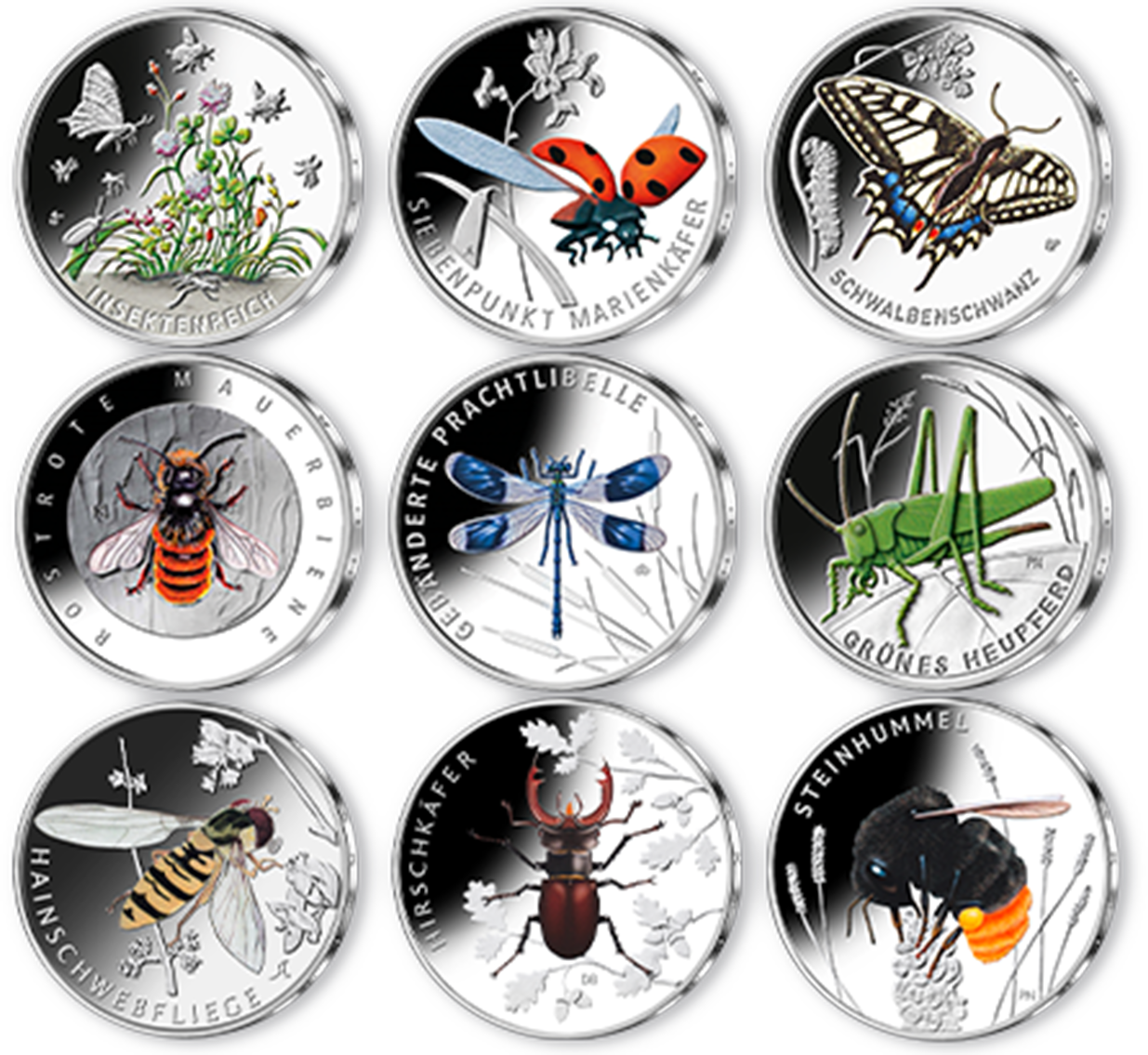 Übersicht aller Münzen der beliebten Serie "Wunderwelt Insekten"