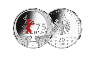 Bild- und Wertseite der 20-Euro-Silbermünze „75. Berlinale“ von 2025