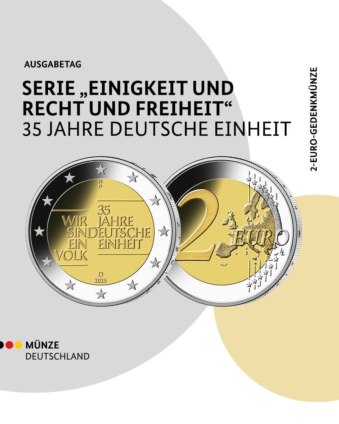 Münzvorder- und Rücseite 35 Jahre Deutsche Einheit