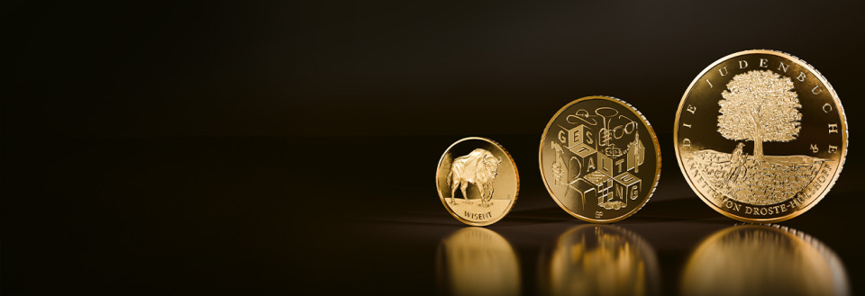 Depiction of the three high‑gloss German gold coins of the year 2026