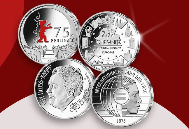 Darstellung einer Collage glänzender Silbermünzen