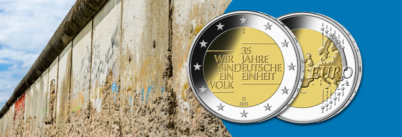 2-Euro-Gedenkmünze 2025 35 Jahre Deutsche Einheit und Teil der Berliner Mauer 