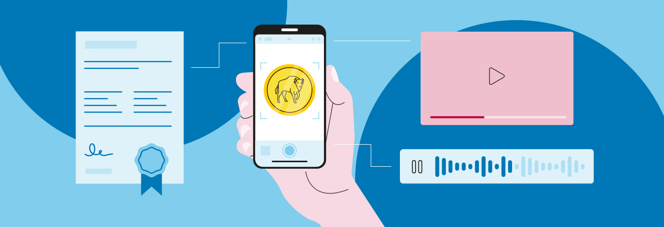 Schematische Funktionsweise der Reliefsignatur mit Echtheitszertifikat und Smartphone-App