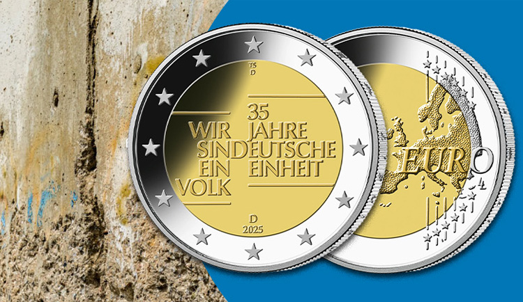2-Euro-Gedenkmünze 2025 35 Jahre Deutsche Einheit und Teil der Berliner Mauer 