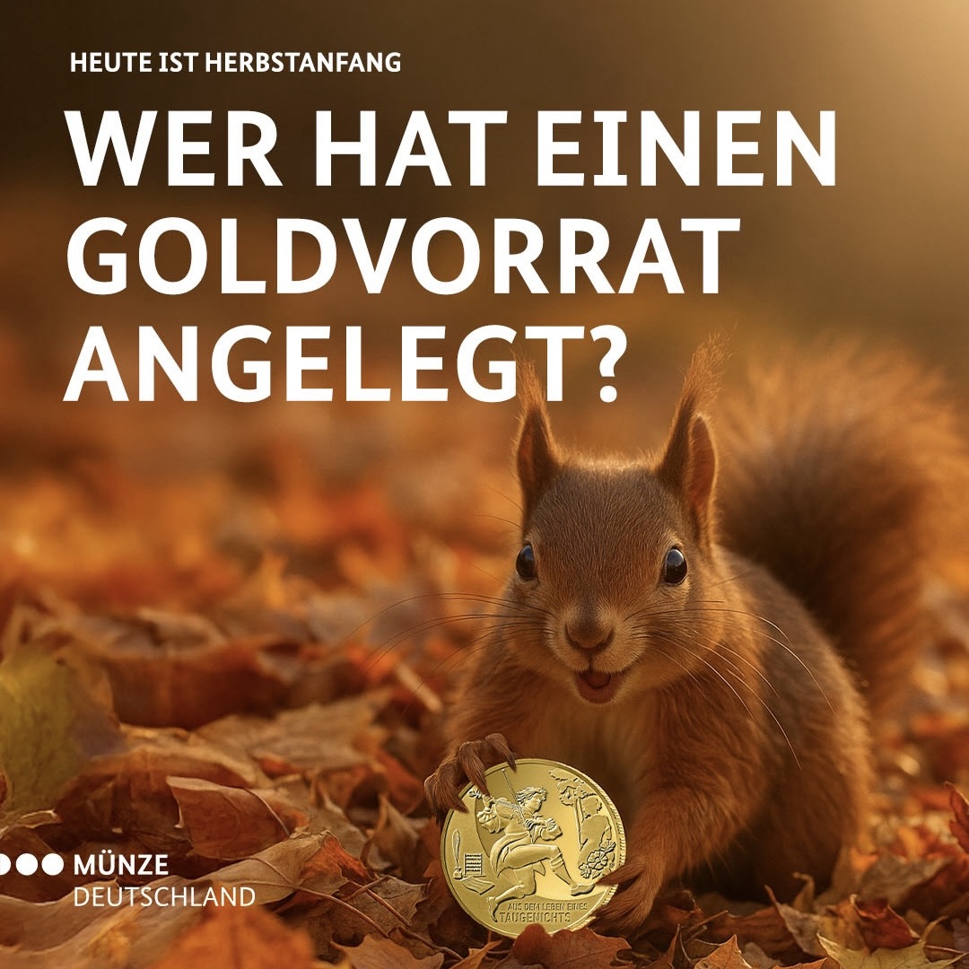 Eichhörnchen hält Goldmünze