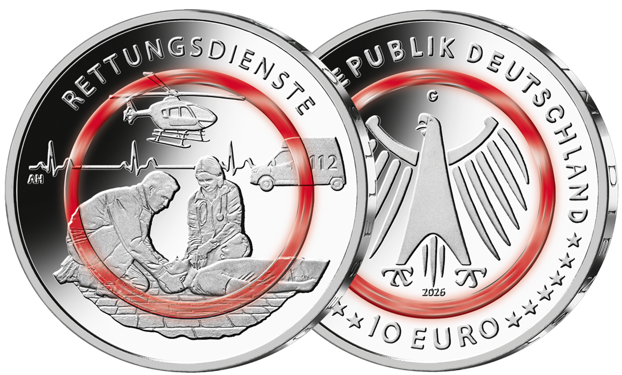 Die 10-Euro-Polymerringmünze „Rettungsdienste“ aus der Serie „Im Dienst der Gesellschaft“