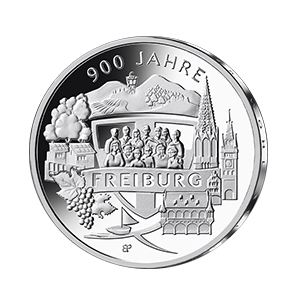 Bildseite 20-Euro-Silbermünze 2020 "900 Jahre Freiburg"
