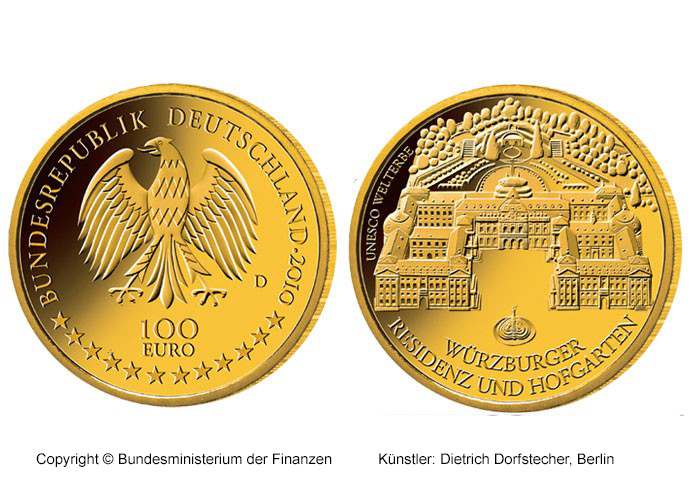 Download 100 euro gold coin 2010 "UNESCO Welterbe – Würzburger Residenz und Hofgarten" 