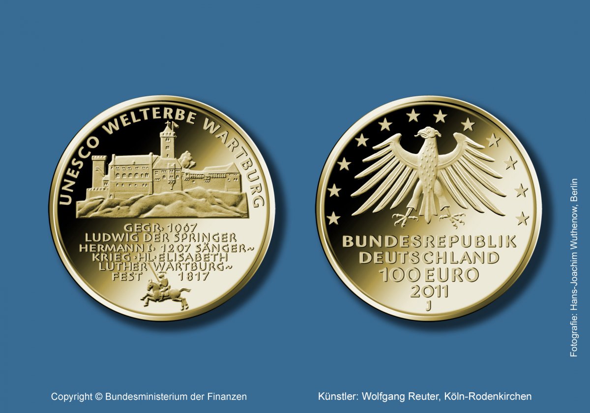 Download 100 euro gold coin 2011 "UNESCO Welterbe - Wartburg" 