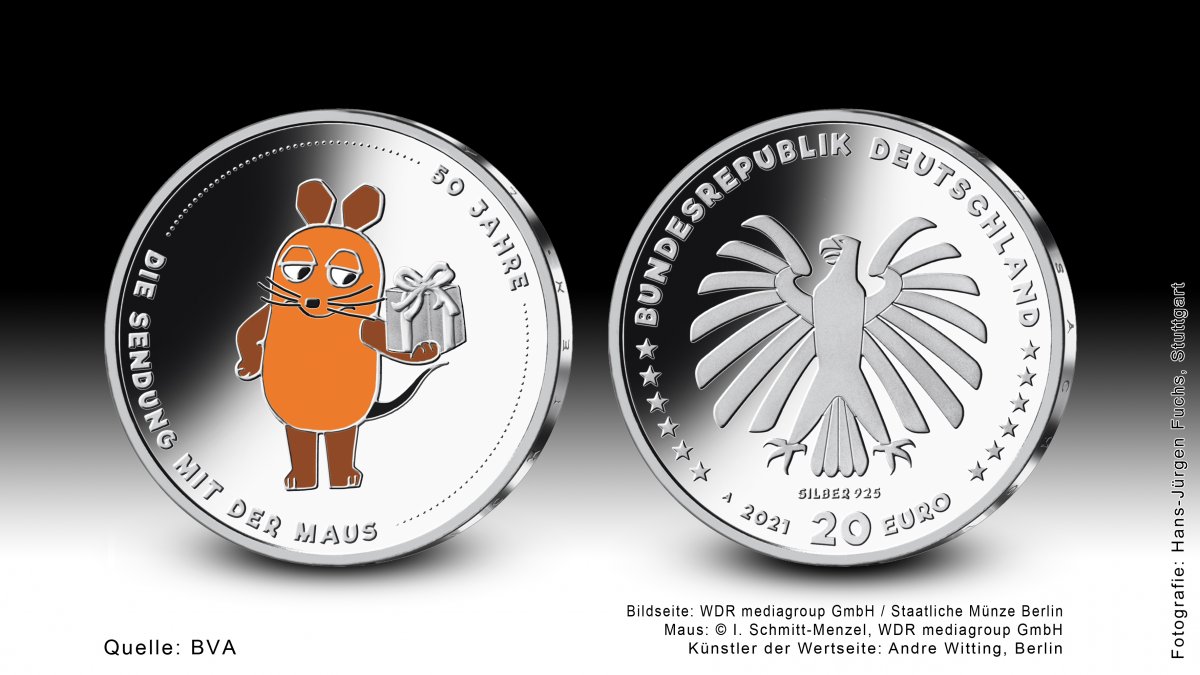 Download 20-Euro-Sammlermünze 2021 "50 Jahre Sendung mit der Maus" 