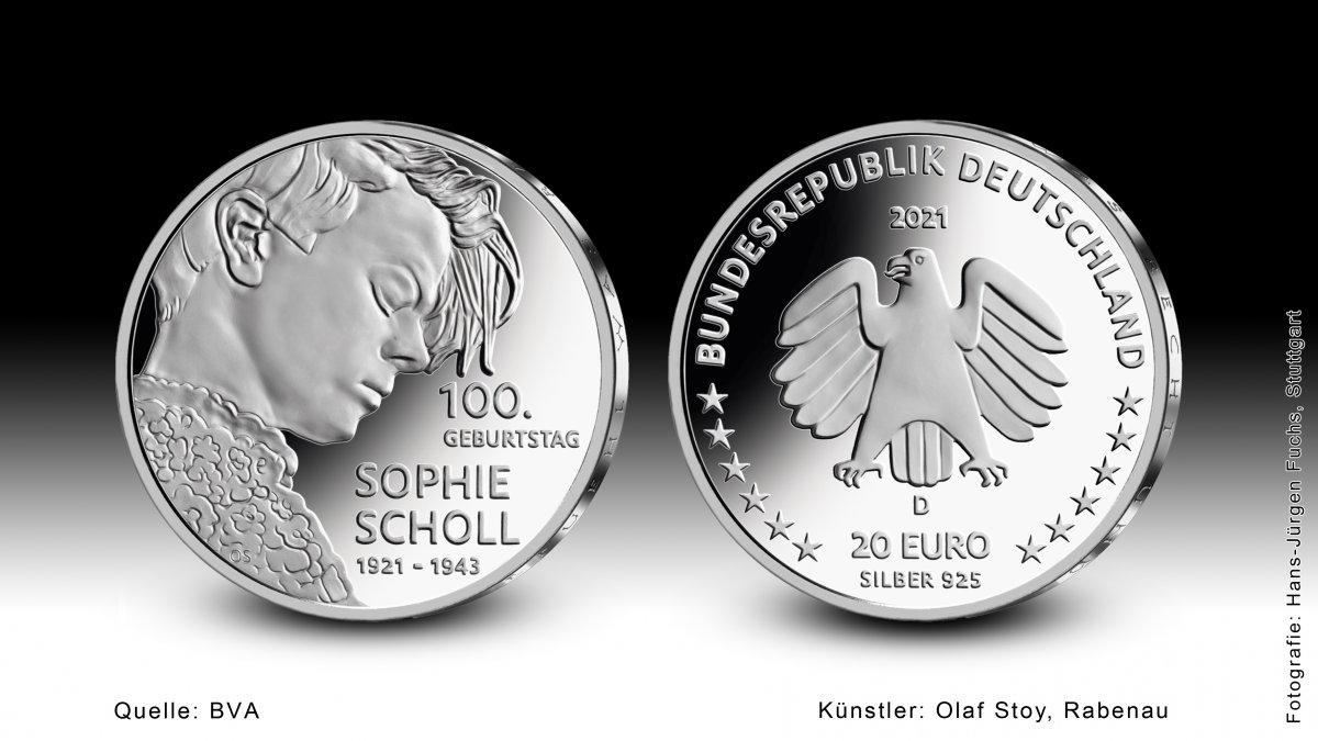 Download 20-Euro-Sammlermünze 2021 "100. Geburtstag Sophie Scholl" 