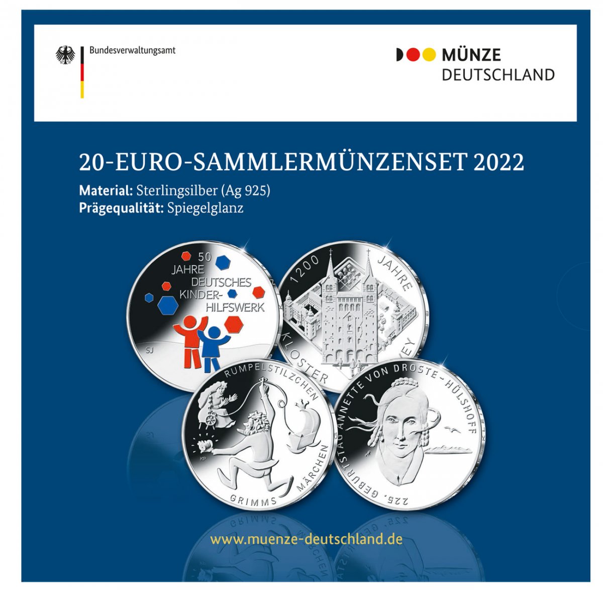 20-Euro-Silbermünzenset 2022 Spiegelglanz                                                            