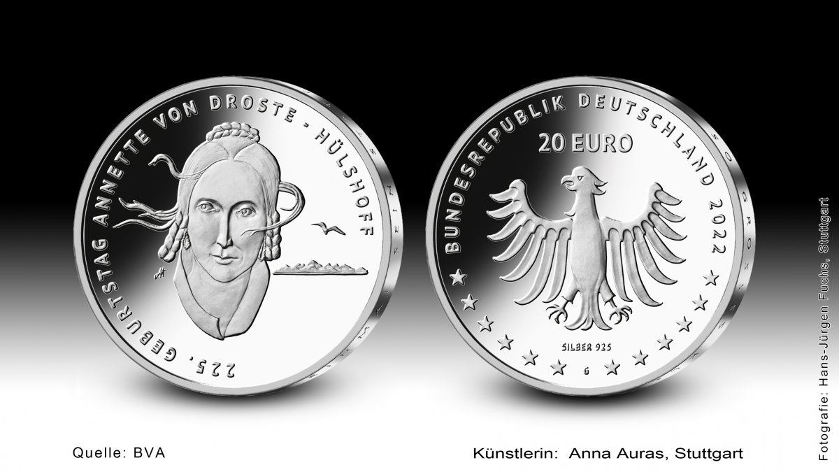 Download 20-Euro-Sammlermünze 2022 "225. Geburtstag Annette von Droste-Hülshoff" 