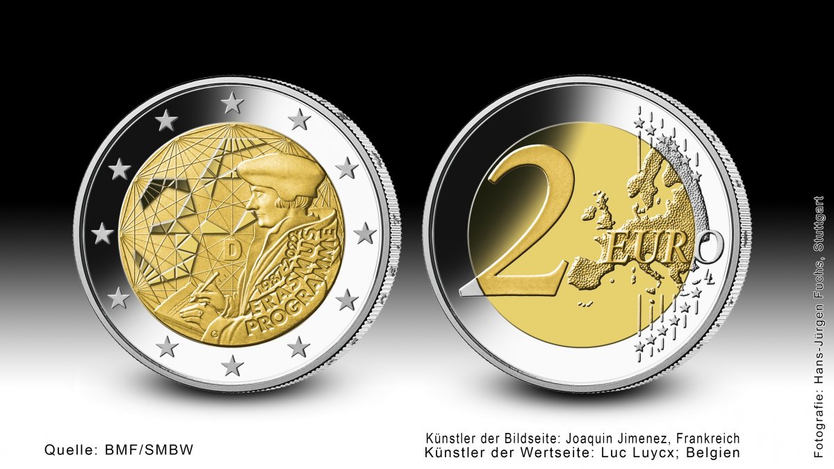 Download 2-Euro-Gedenkmünze 2022 "35 Jahre Erasmus-Programm" 