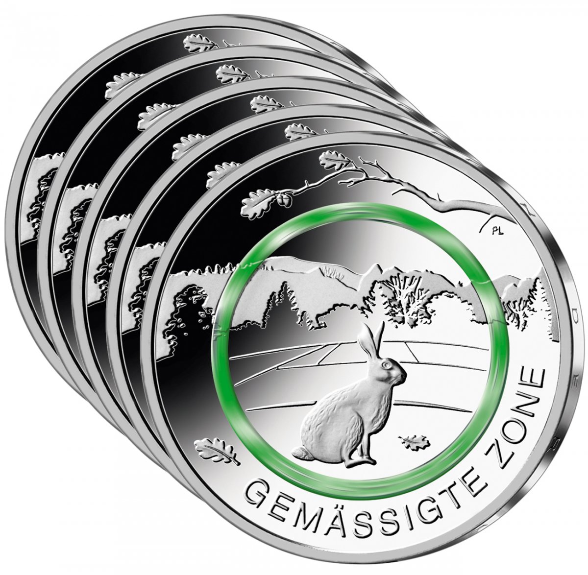 5-Euro-Polymerring-Sammlermünzen-Set 2019 "Gemäßigte Zone"                                           