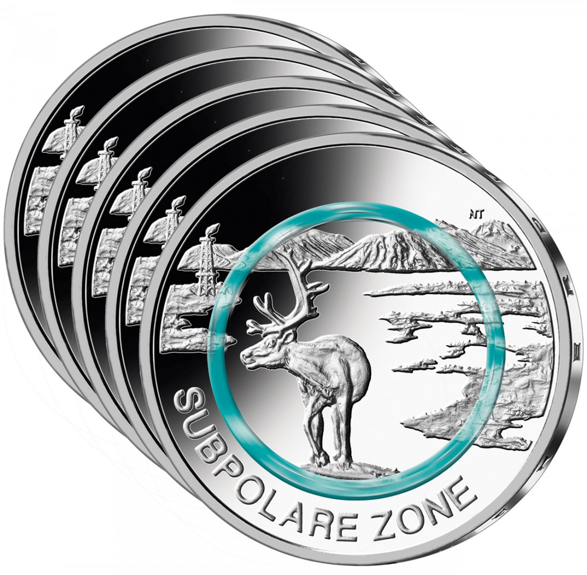 5 euro polymer ring collector coins set 2020 "Subpolare Zone" 