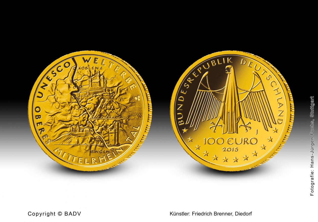 Download 100 euro gold coin 2015 "UNESCO Welterbe –Oberes Mittelrheintal" 