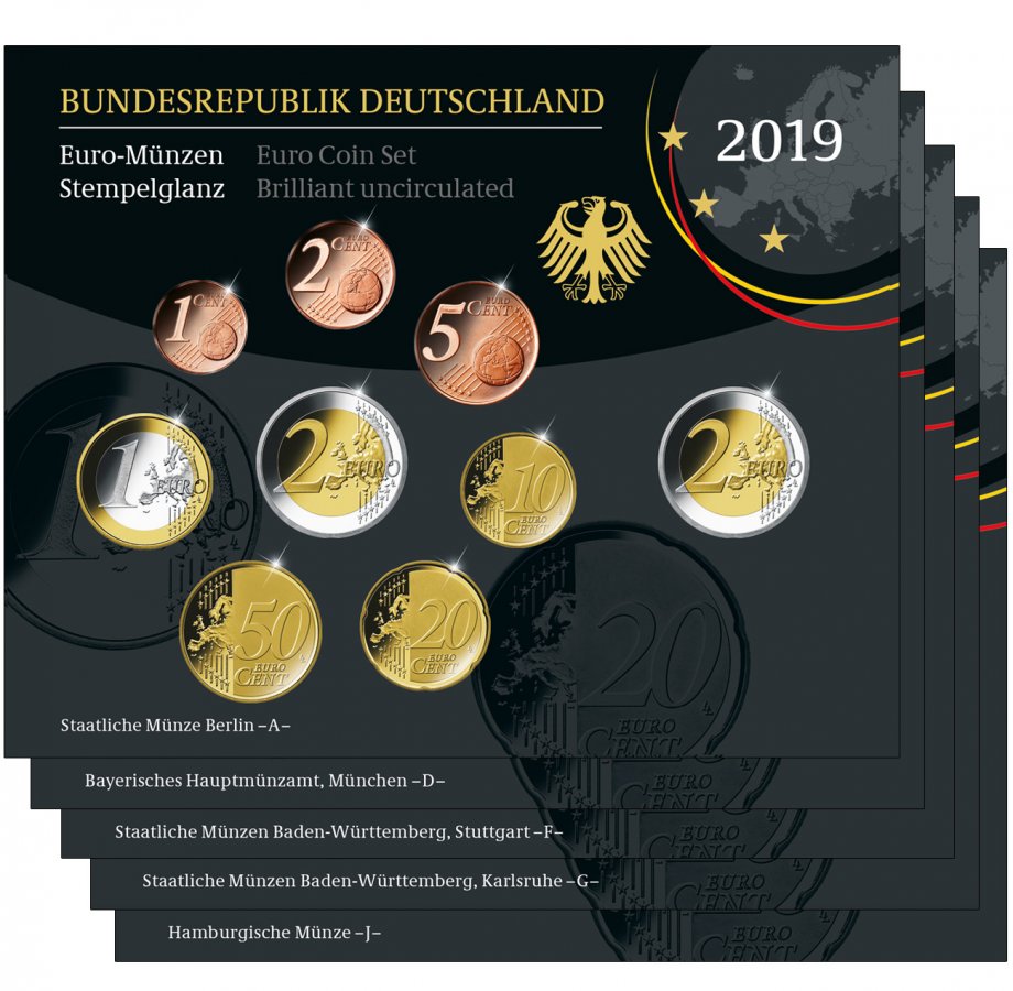 Kursmünzenserie Sammlermünzen-Set 2019 Stempelglanz (A-J)                                            Stempelglanz