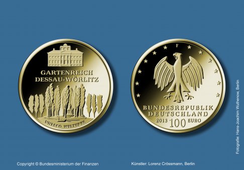 Download 100 euro gold coin 2013 "UNESCO Welterbe – Gartenreich Dessau-Wörlitz" 