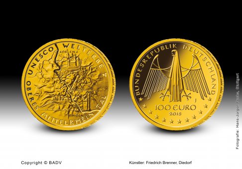 Download 100 euro gold coin 2015 "UNESCO Welterbe –Oberes Mittelrheintal" 