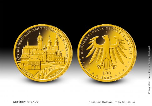 Download 100-Euro-Goldmünze 2017 "UNESCO Welterbe - Luthergedenkstätten in Eisleben und Wittenberg" 