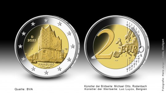 Download 2 euro commemorative coin 2023 "Bundesländer - Hamburg - Elbphilharmonie" 