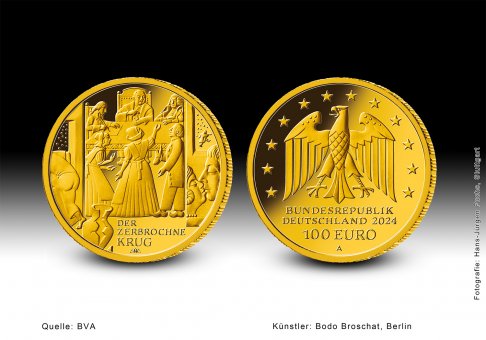 Download 100 euro gold coin 2024 "Meisterwerke der Deutschen Literatur - Der zerbrochene Krug" 